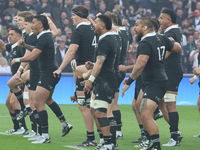 New Zealand performs their pre-match Haka during the match between England and New Zealand at Twickenham, London, on November 2, 2024, durin...