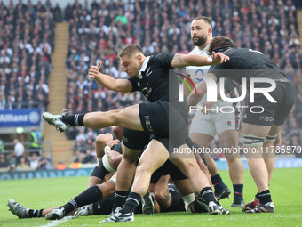 Cortez Ratima of New Zealand is in action during the Autumn Nations Series International Rugby match between England and New Zealand at Alli...