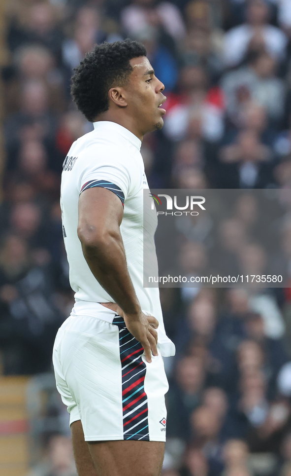 Immanuel Feyi-Waboso of England (Exeter Chiefs) participates in the Autumn Nations Series International Rugby match between England and New...