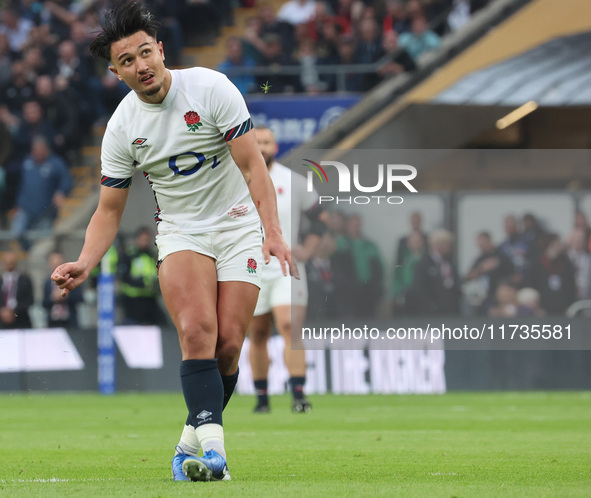 Marcus Smith of England (Harlequins) plays during the Autumn Nations Series International Rugby match between England and New Zealand at All...