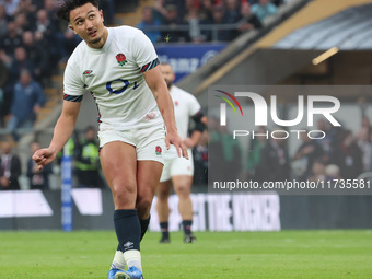 Marcus Smith of England (Harlequins) plays during the Autumn Nations Series International Rugby match between England and New Zealand at All...