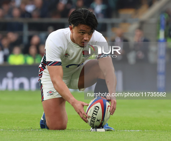 Marcus Smith of England (Harlequins) plays during the Autumn Nations Series International Rugby match between England and New Zealand at All...