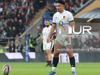 Marcus Smith of England (Harlequins) plays during the Autumn Nations Series International Rugby match between England and New Zealand at All...