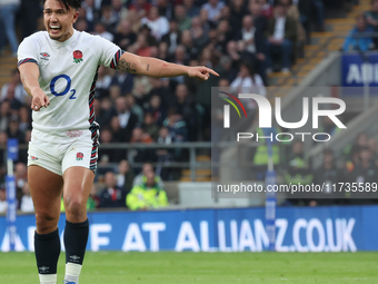 Marcus Smith of England (Harlequins) plays during the Autumn Nations Series International Rugby match between England and New Zealand at All...