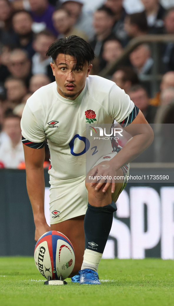 Marcus Smith of England (Harlequins) plays during the Autumn Nations Series International Rugby match between England and New Zealand at All...