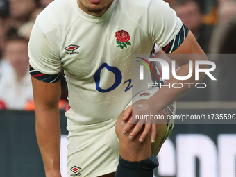 Marcus Smith of England (Harlequins) plays during the Autumn Nations Series International Rugby match between England and New Zealand at All...