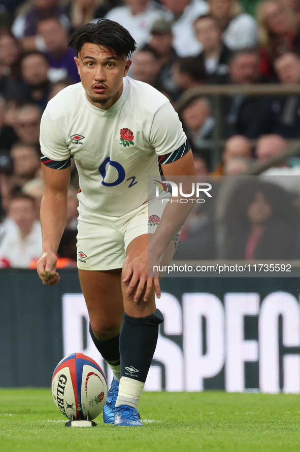 Marcus Smith of England (Harlequins) plays during the Autumn Nations Series International Rugby match between England and New Zealand at All...