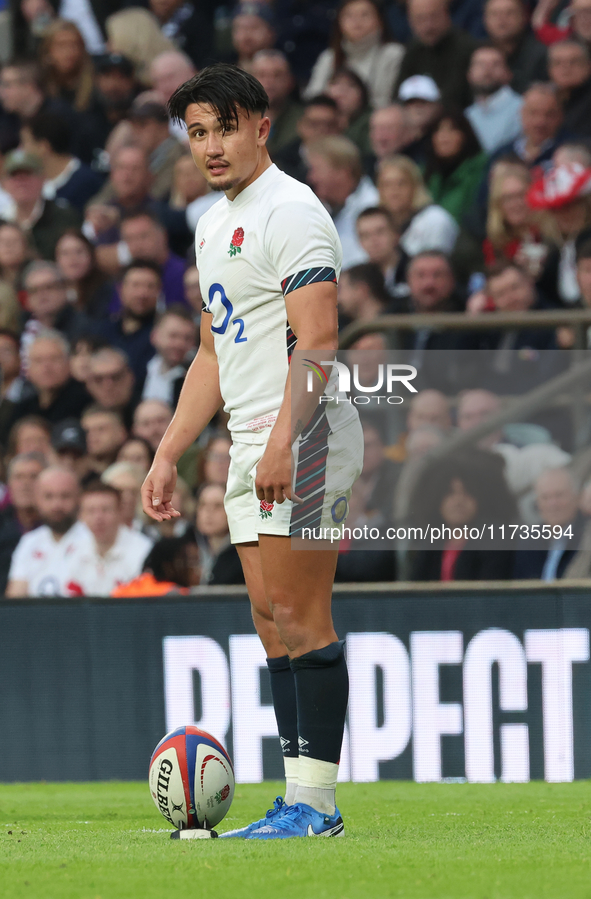 Marcus Smith of England (Harlequins) plays during the Autumn Nations Series International Rugby match between England and New Zealand at All...