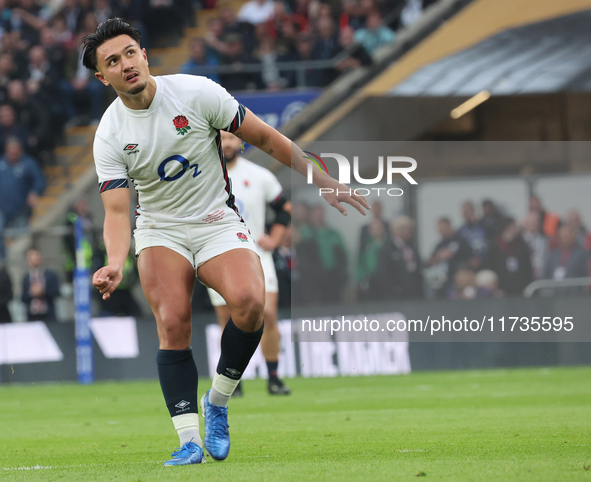 Marcus Smith of England (Harlequins) plays during the Autumn Nations Series International Rugby match between England and New Zealand at All...