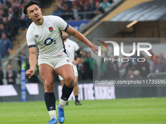 Marcus Smith of England (Harlequins) plays during the Autumn Nations Series International Rugby match between England and New Zealand at All...