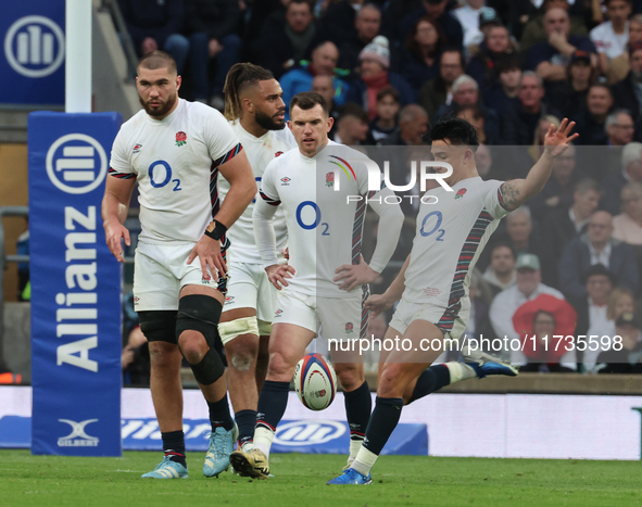 Marcus Smith of England (Harlequins) plays during the Autumn Nations Series International Rugby match between England and New Zealand at All...