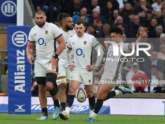 Marcus Smith of England (Harlequins) plays during the Autumn Nations Series International Rugby match between England and New Zealand at All...