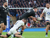 Will Jordan of New Zealand is in action during the Autumn Nations Series International Rugby match between England and New Zealand at Allian...