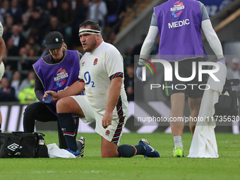 England's Jamie George (Saracens) is in action during the Autumn Nations Series International Rugby match between England and New Zealand at...