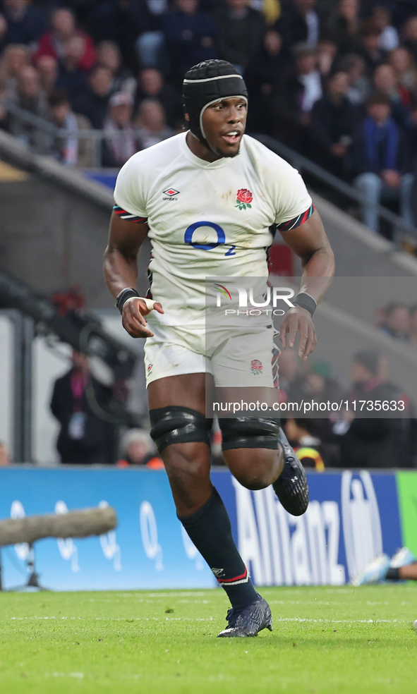 England's Maro Itoje (Saracens) is in action during the Autumn Nations Series International Rugby match between England and New Zealand at A...