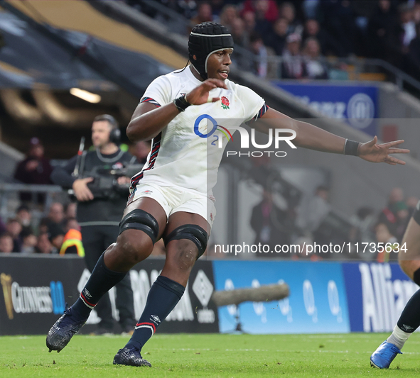 England's Maro Itoje (Saracens) is in action during the Autumn Nations Series International Rugby match between England and New Zealand at A...