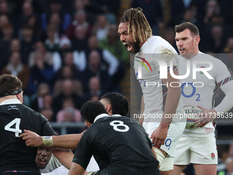 Chandler Cunningham-South of England (Harlequins) plays during the Autumn Nations Series International Rugby match between England and New Z...