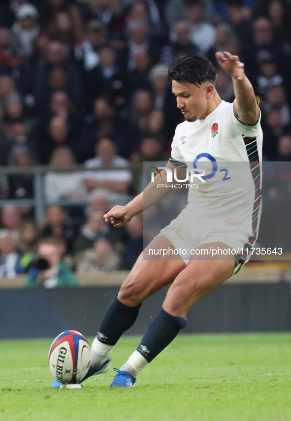 Marcus Smith of England (Harlequins) plays during the Autumn Nations Series International Rugby match between England and New Zealand at All...