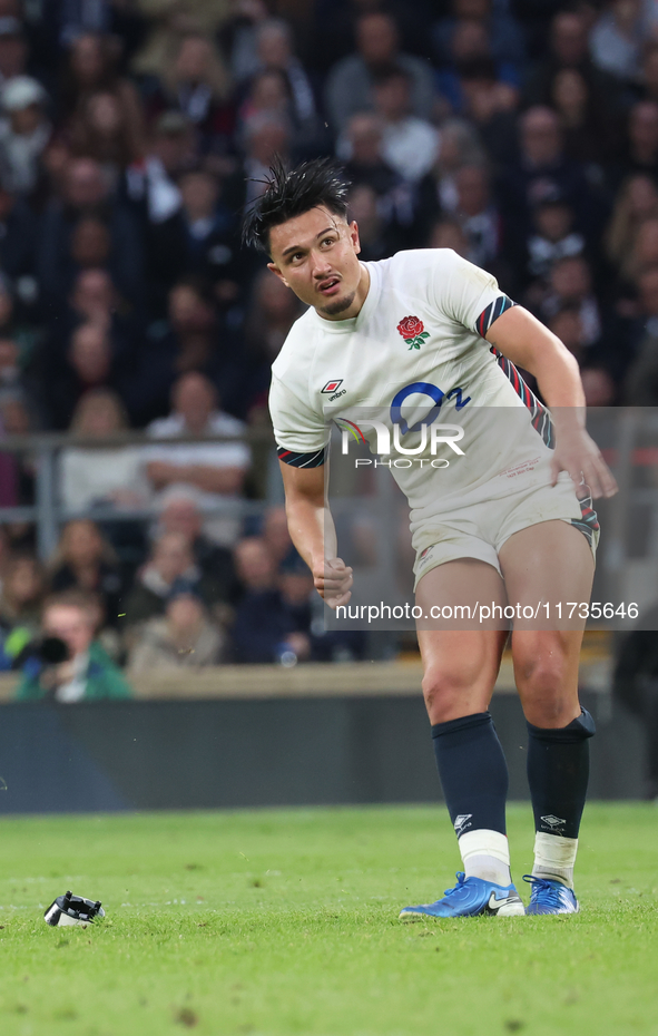 Marcus Smith of England (Harlequins) plays during the Autumn Nations Series International Rugby match between England and New Zealand at All...