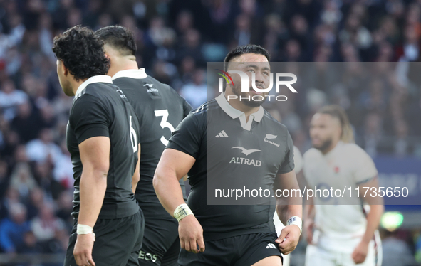 Asafo Aumua of New Zealand participates in the Autumn Nations Series International Rugby match between England and New Zealand at Allianz St...