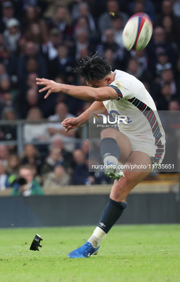 Marcus Smith of England (Harlequins) plays during the Autumn Nations Series International Rugby match between England and New Zealand at All...