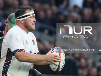 England's Jamie George (Saracens) is in action during the Autumn Nations Series International Rugby match between England and New Zealand at...