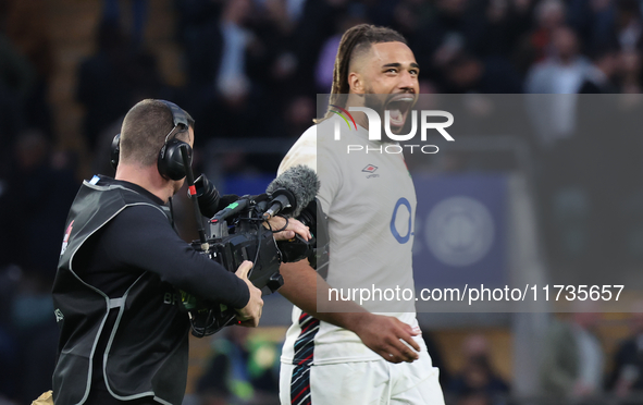 Chandler Cunningham-South of England (Harlequins) is in action during the Autumn Nations Series International Rugby match between England an...