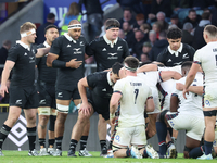 Patrick Tuipulotu of New Zealand and Scott Barrett of New Zealand participate in the Autumn Nations Series International Rugby match between...