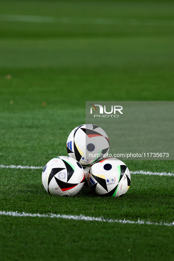 Adidas Fussballiebe official Ekstraklasa match balls are seen ahead of Puszcza Niepolomice - Lech Poznan match of the Ekstraklasa Polish Foo...