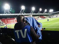 TV camera operator ahead of Puszcza Niepolomice - Lech Poznan match of the Ekstraklasa Polish Football League, at Cracovia Stadium in Krakow...