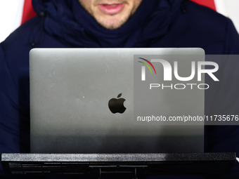 Apple MacBook is seen ahead of Puszcza Niepolomice - Lech Poznan match of the Ekstraklasa Polish Football League, at Cracovia Stadium in Kra...