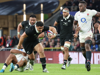 Caleb Clarke of New Zealand is in action during the Autumn Nations Series International Rugby match between England and New Zealand at Allia...