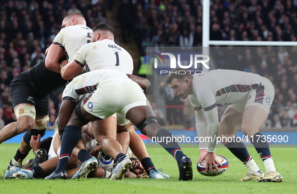 England's Ben Spencer (Bath Rugby) is in action during the Autumn Nations Series International Rugby match between England and New Zealand a...