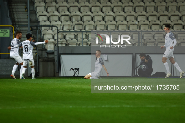 Dawid Szymonowicz of Puszcza Niepolomice celebrates the goal during Puszcza Niepolomice - Lech Poznan match of the Ekstraklasa Polish Footba...