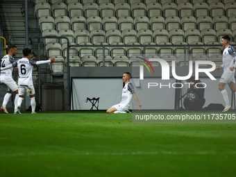 Dawid Szymonowicz of Puszcza Niepolomice celebrates the goal during Puszcza Niepolomice - Lech Poznan match of the Ekstraklasa Polish Footba...