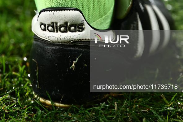 Adidas shoe during Puszcza Niepolomice - Lech Poznan match of the Ekstraklasa Polish Football League, at Cracovia Stadium in Krakow, Poland...