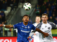 Bryan Fiabema of Lech Poznan and Dawid Abramowicz of Puszcza Niepolomice during Puszcza Niepolomice - Lech Poznan match of the Ekstraklasa P...