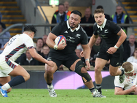 Asafo Aumua of New Zealand is in action during the Autumn Nations Series International Rugby match between England and New Zealand at Allian...