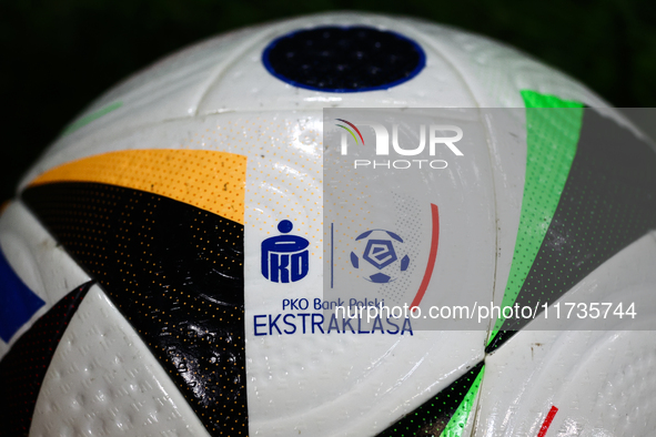 Adidas Fussballiebe official Ekstraklasa match ball is seen during Puszcza Niepolomice - Lech Poznan match of the Ekstraklasa Polish Footbal...