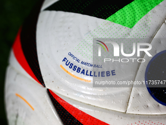 Adidas Fussballiebe official Ekstraklasa match ball is seen during Puszcza Niepolomice - Lech Poznan match of the Ekstraklasa Polish Footbal...