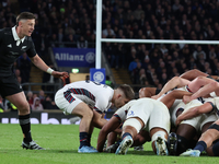 Cam Roigard of New Zealand is in action during the Autumn Nations Series International Rugby match between England and New Zealand at Allian...