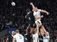 Ollie Lawrence of England (Bath Rugby) plays during the Autumn Nations Series International Rugby match between England and New Zealand at A...