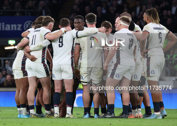 England's Maro Itoje (Saracens) exchanges words during the Autumn Nations Series International Rugby match between England and New Zealand a...