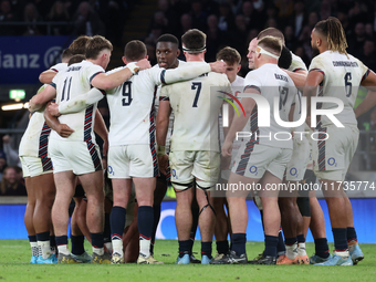 England's Maro Itoje (Saracens) exchanges words during the Autumn Nations Series International Rugby match between England and New Zealand a...