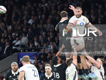 Ollie Lawrence of England (Bath Rugby) plays during the Autumn Nations Series International Rugby match between England and New Zealand at A...