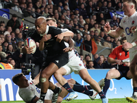 Mark Tele'a of New Zealand is in action during the Autumn Nations Series International Rugby match between England and New Zealand at Allian...