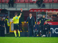 Ermanno Feliciani, the referee, shows the red card during the AC Monza vs AC Milan Serie A match at U-Power Stadium in Monza, Italy, on Nove...