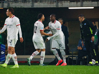 Rafael Leao plays during the AC Monza vs AC Milan Serie A match at U-Power Stadium in Monza, Italy, on November 2, 2024. (