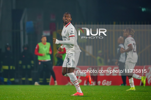 Rafael Leao plays during the AC Monza vs AC Milan Serie A match at U-Power Stadium in Monza, Italy, on November 2, 2024. 