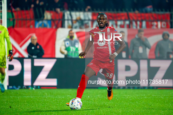 Warren Bondo participates in the match between AC Monza and AC Milan, Serie A, at U-Power Stadium in Monza, Italy, on November 2, 2024. 